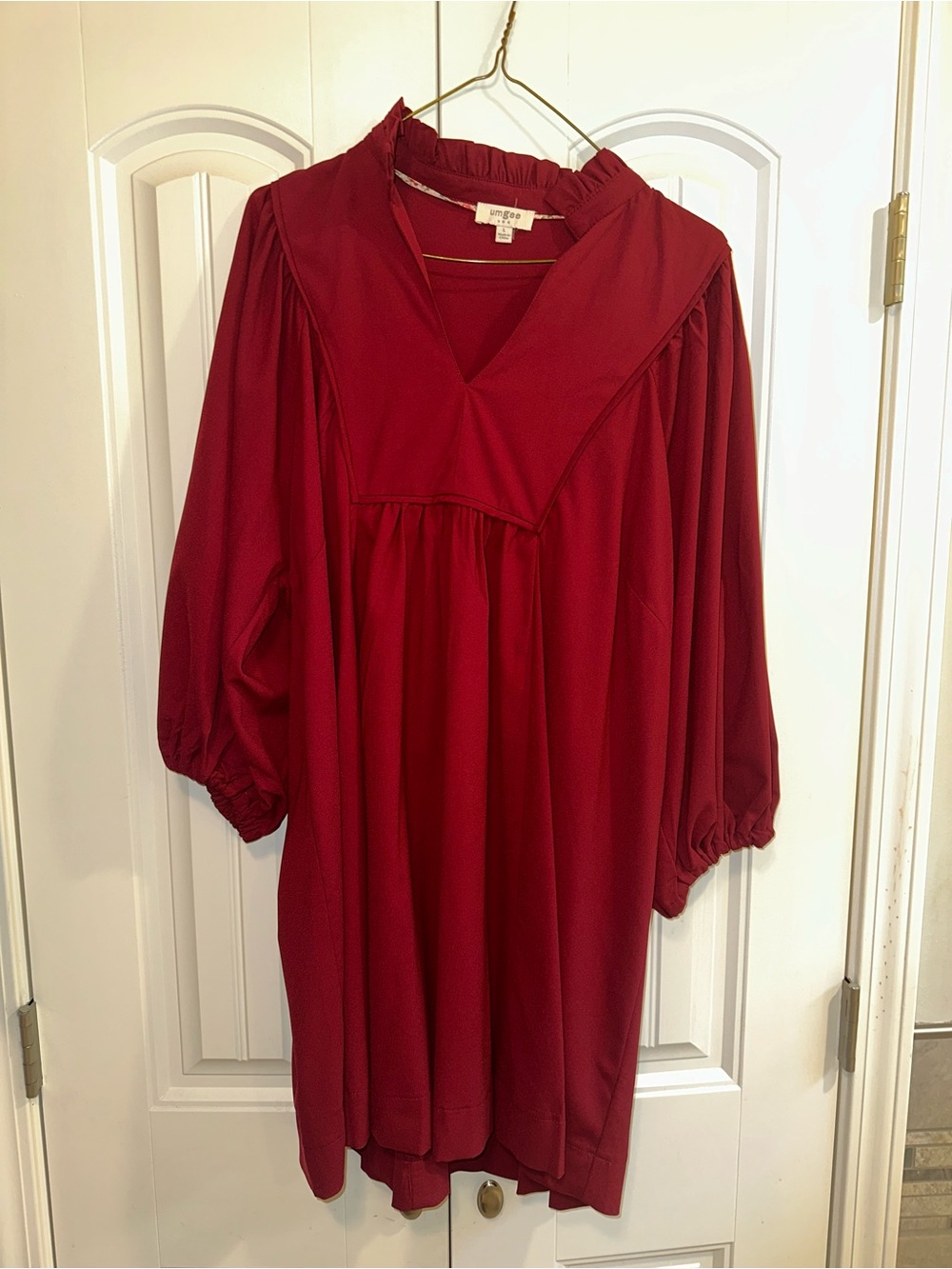 Umgee Deep Red V-Neck Smock Dress